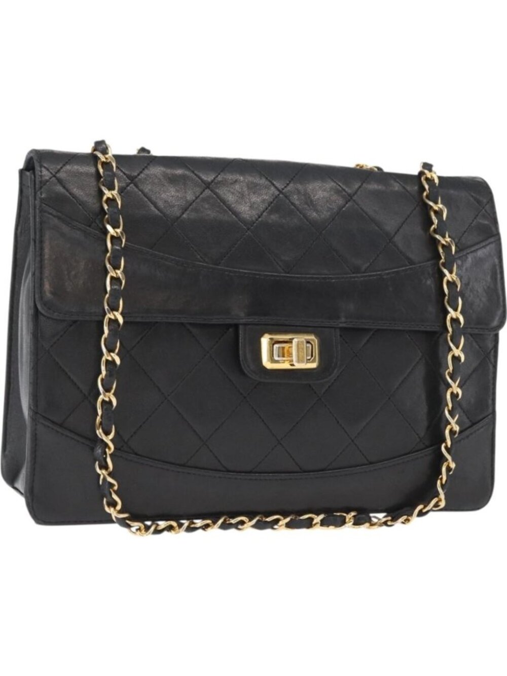 CHANEL Matelasse Chain Shoulder Bag Lamb Skin Black Gold CC